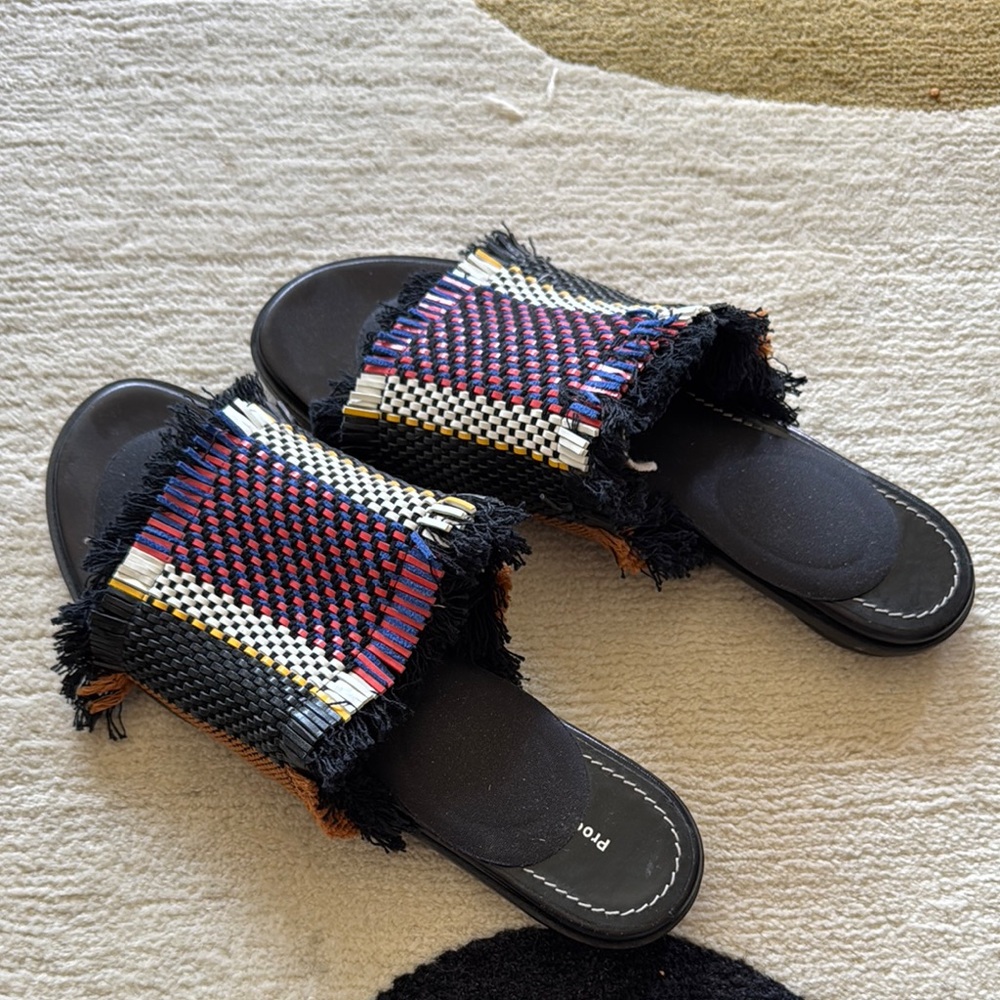 Proenza Schouler Black and Red Sandals with Fringe